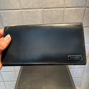 Burberry Black Leather Long Wallet with Nova Check Lined & Leather Intetior